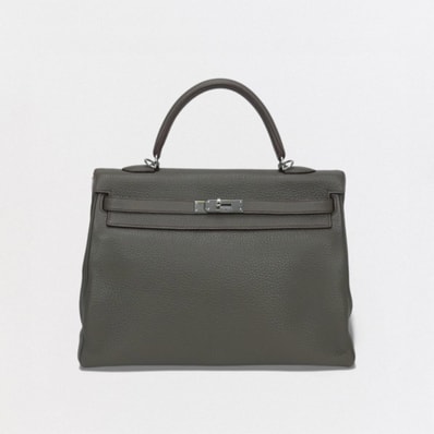 エルメス HERMES ケリー35 ケリー 35 バッグ トートバッグ ショルダーバッグ トリヨンクレマンス エタン Etain ルージュカザック Rouge Casaque グレー gray レッド Red 赤 シルバー金具 ハンドバッグ