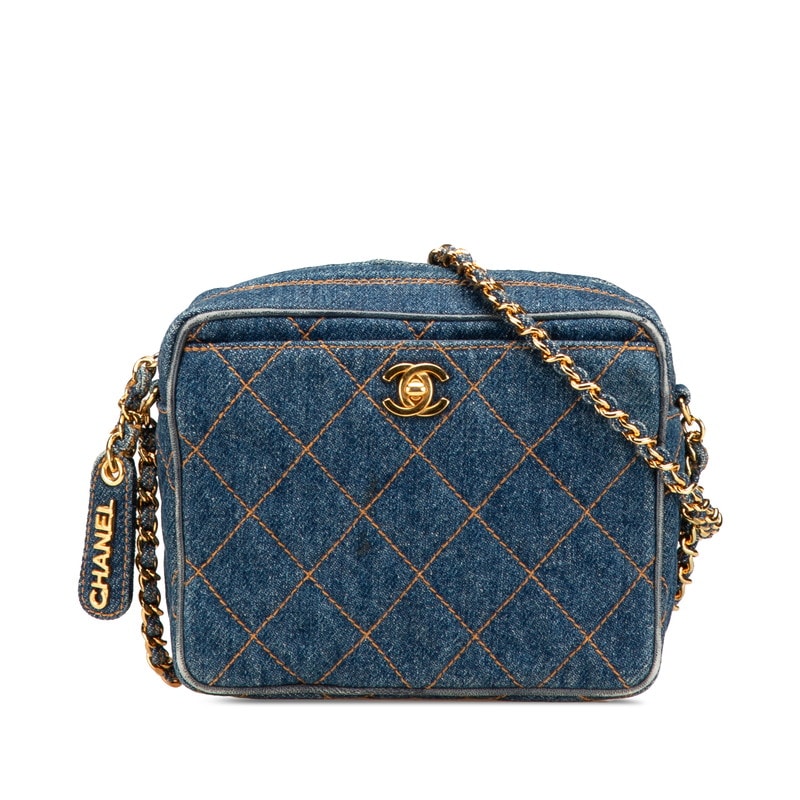 シャネル マトラッセ ココマーク  チェーン ショルダーバッグ インディゴブルー ゴールド金具 デニム レディース CHANEL 【中古】