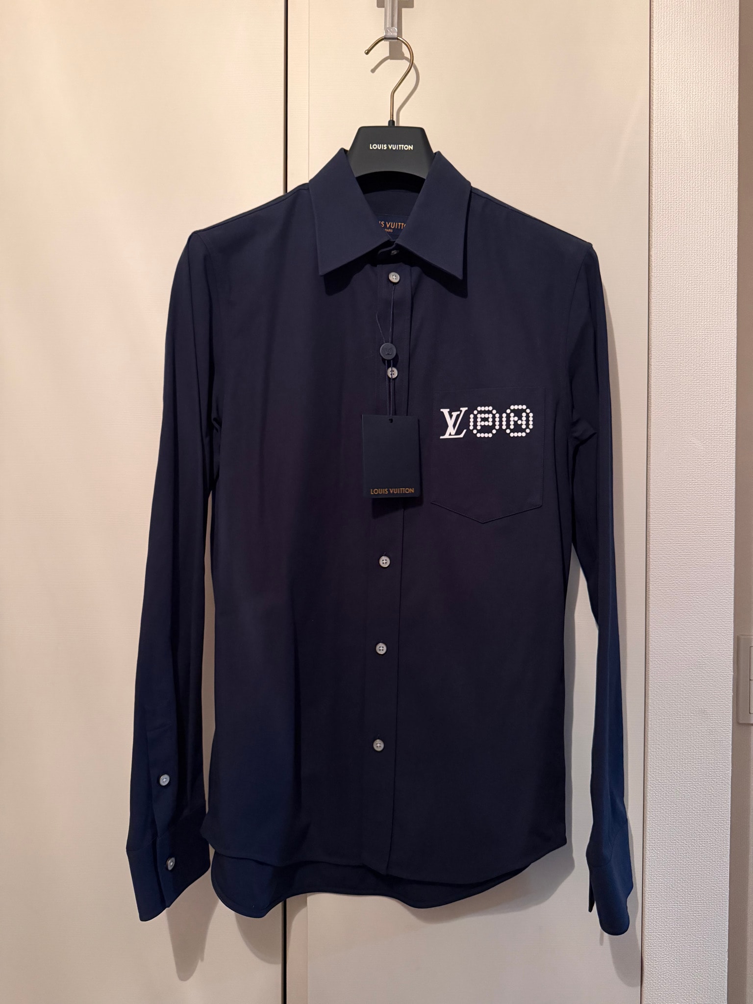 【3S】ルイヴィトンLOUIS VUITTONドレスシャツ濃紺ネイビーNigo