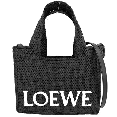 LOEWE ロエベ 2WAY ロエベフォント トートスモール ショルダーバッグ ハンドバッグ 肩掛け 斜め掛け かごバッグ ラフィア レザー ブラック 黒 ゴールド金具 レディース【中古品】