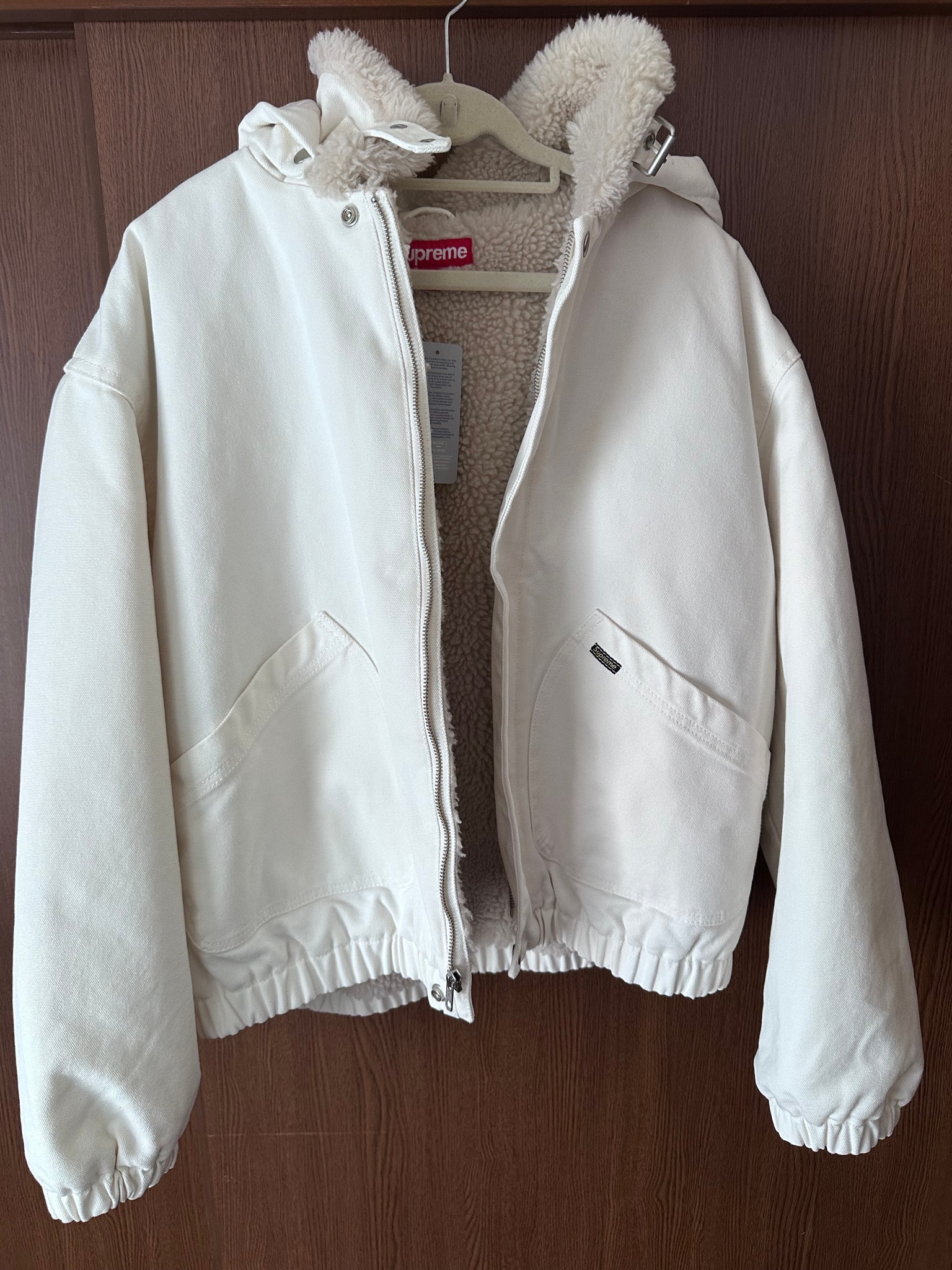 Supreme Faux Shearling Lined Bomber Jacket "White"