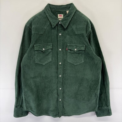 古着 リーバイス Levi's コーデュロイ 長袖シャツ 胸ポケット ウエスタン L グリーン系 メンズ