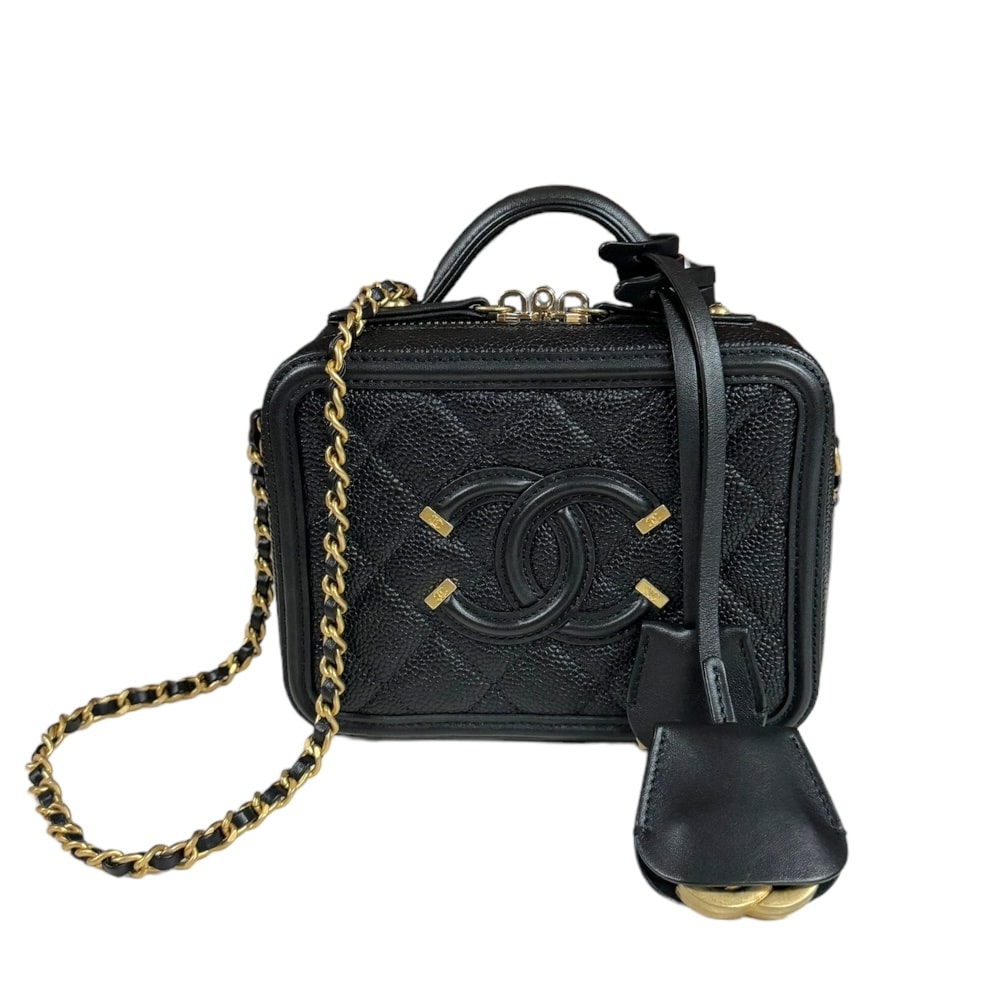 シャネル スモールバニティバッグ CCフィリグリー ショルダーバッグ キャビアスキン A93342 ブラック レディース CHANEL  中古
