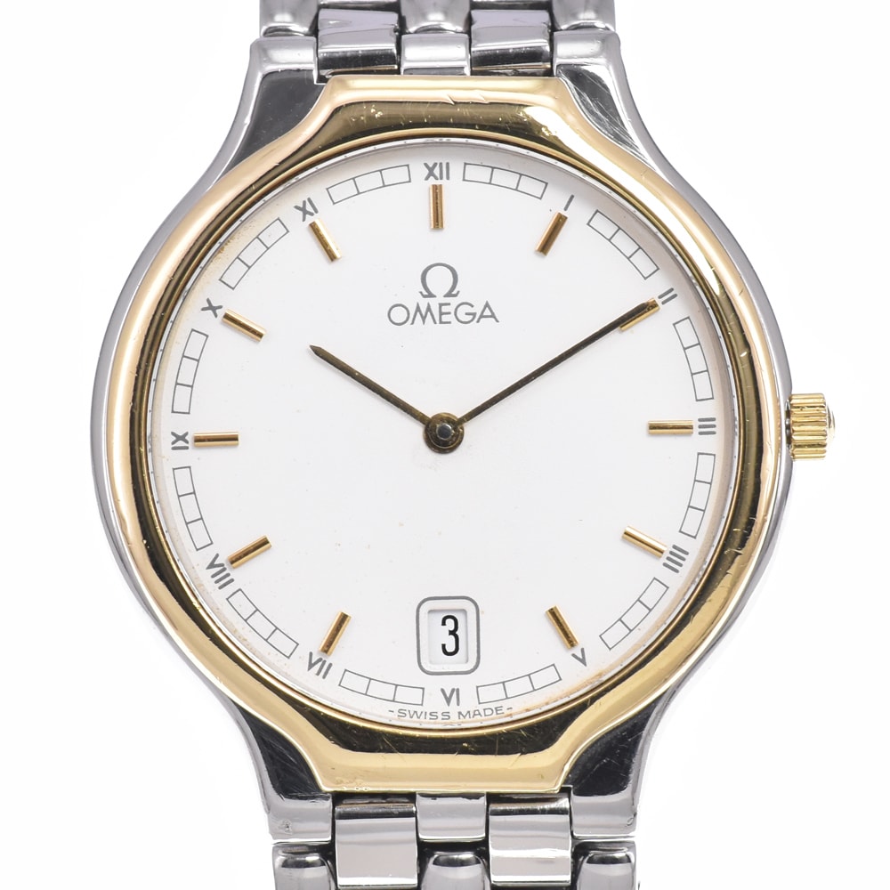 オメガ OMEGA デビル シンボル SS/K18YG ホワイト クォーツ メンズ 良品 腕時計 C#149482
