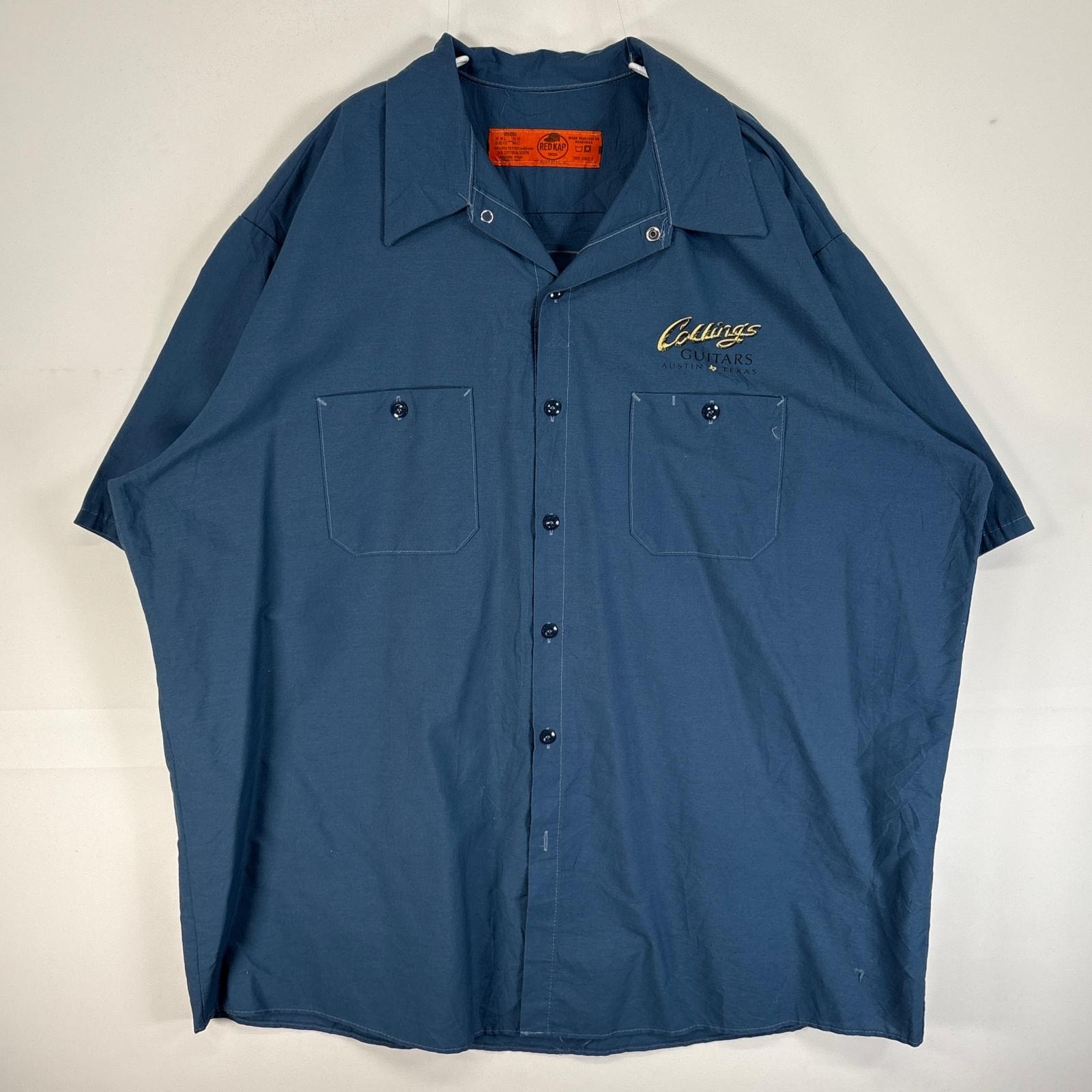 古着 レッドキャップ RED KAP 半袖シャツ ワーク 胸ポケ 大きいサイズ ギター テキサス 14041  ブルー系 両面プリント メンズ