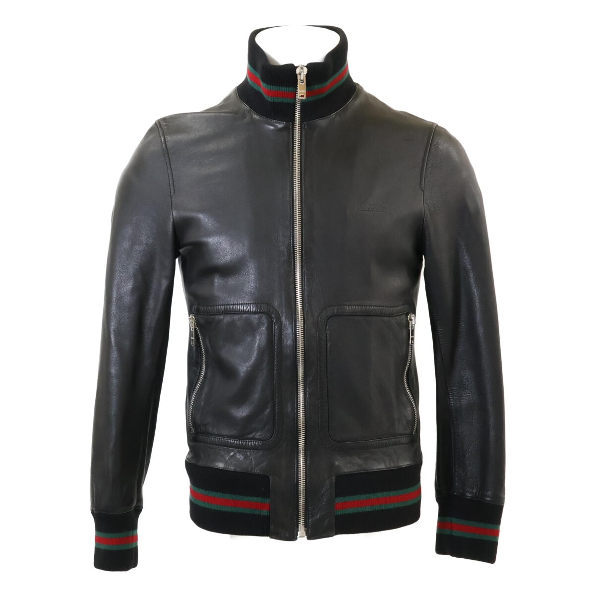 グッチ 国内正規 171478 Tom Ford/トムフォード期 シェリーラインリブ ラムレザージャケット 44