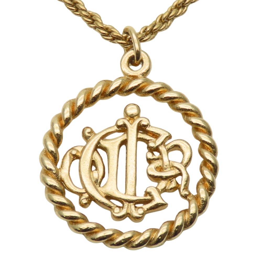 【中古】 クリスチャンディオール ネックレス エンブレム ロゴ メタル ゴールド GP メッキ アクセサリー レディース 女性 Christian Dior