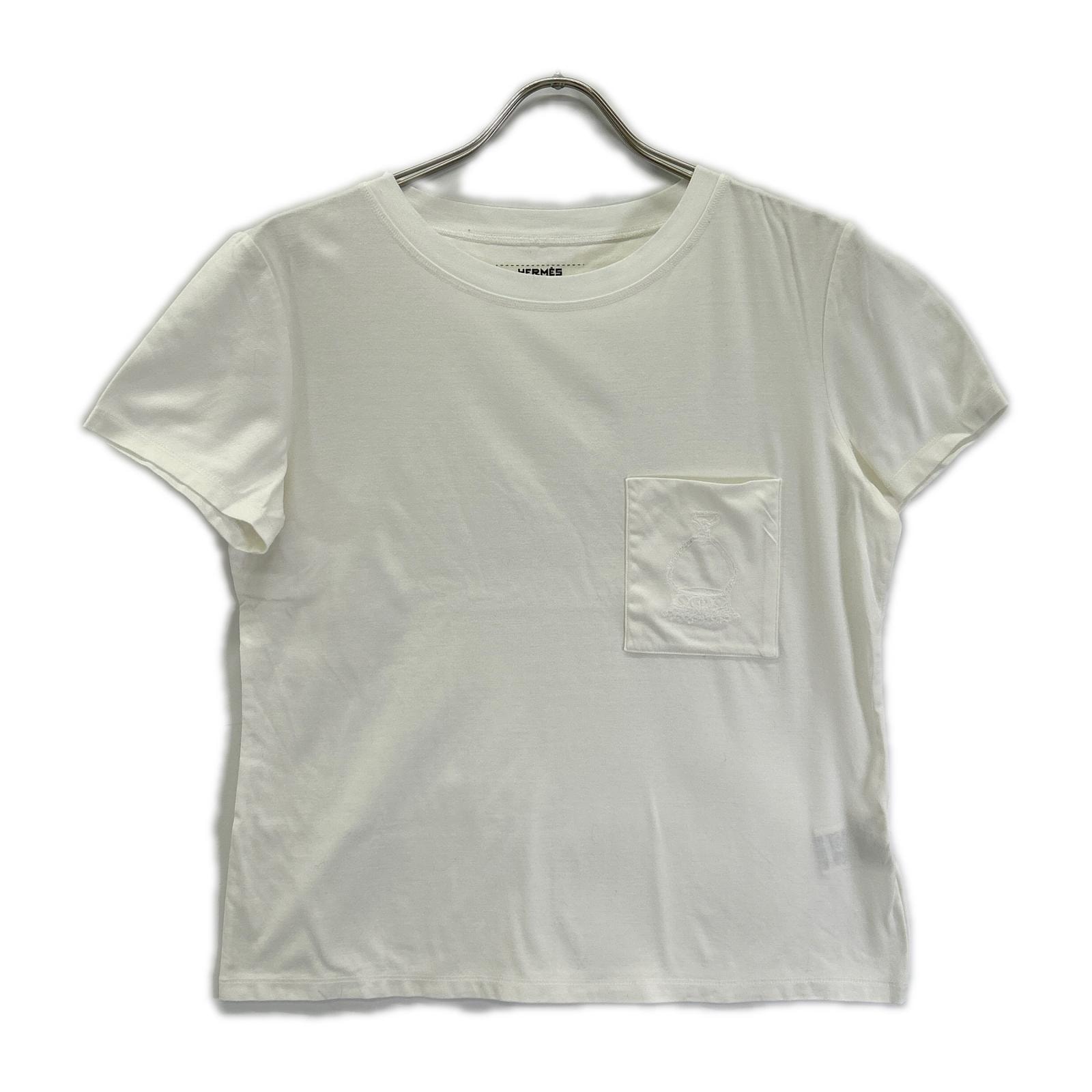 エルメス 23SS ホワイト 刺繍ポケット 半袖Tシャツ 40