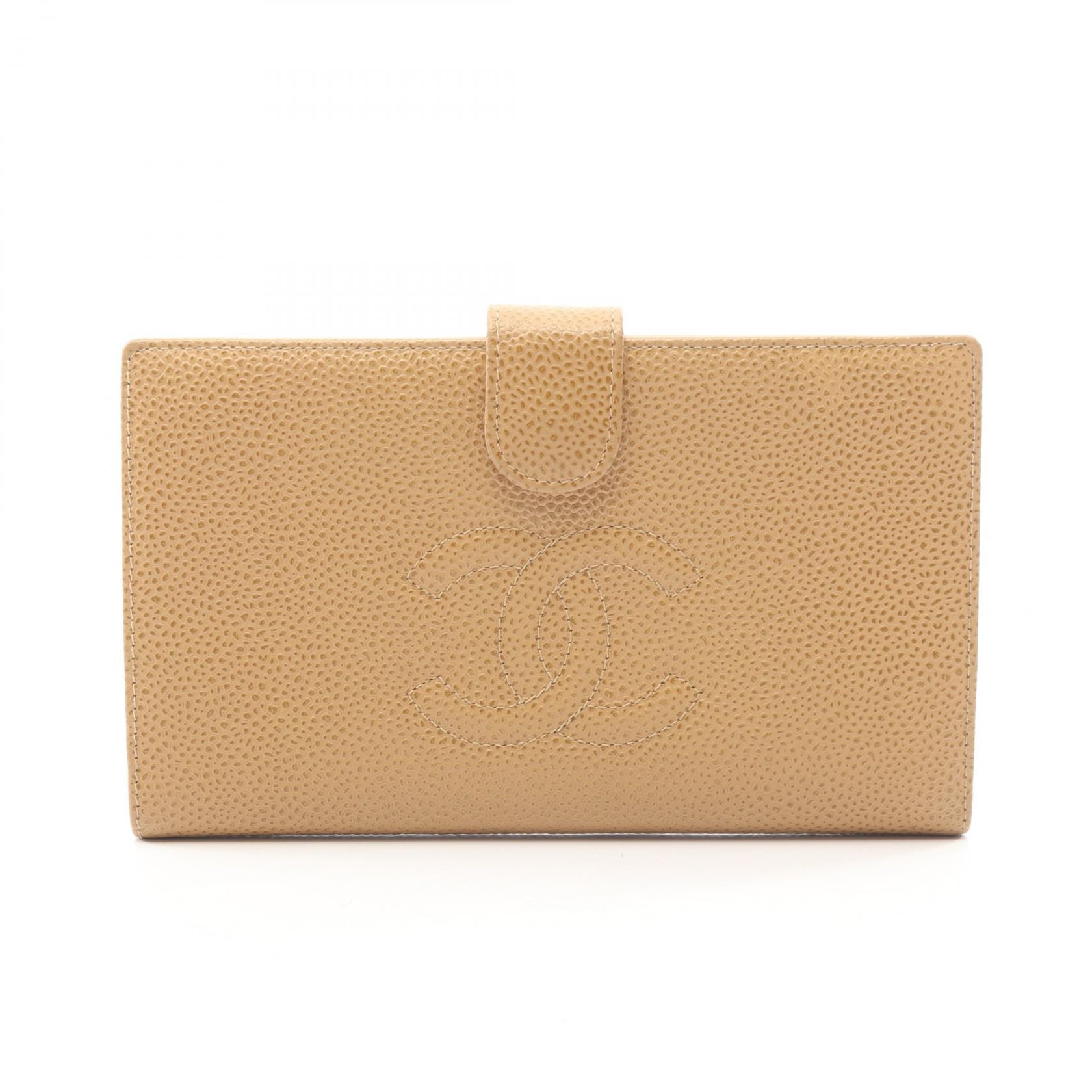 シャネル CHANEL ココマーク がま口 二つ折り長財布 財布 キャビアスキン(グレインドカーフ) レディース ベージュ系 【中古】
