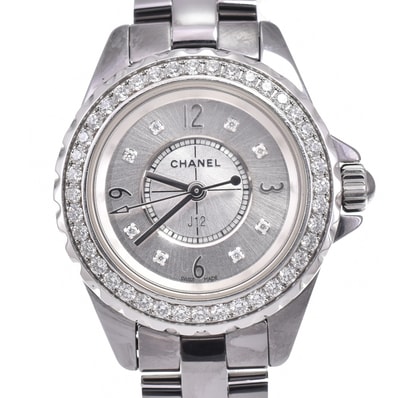 値下 シャネル CHANEL H3402 J12 ダイヤモンド シルバー クォーツ レディース 腕時計 E#150242