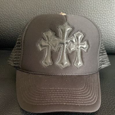 Chrome Hearts Trucker Cap Cross Leather Patch Cross Ball Mesh "Black"