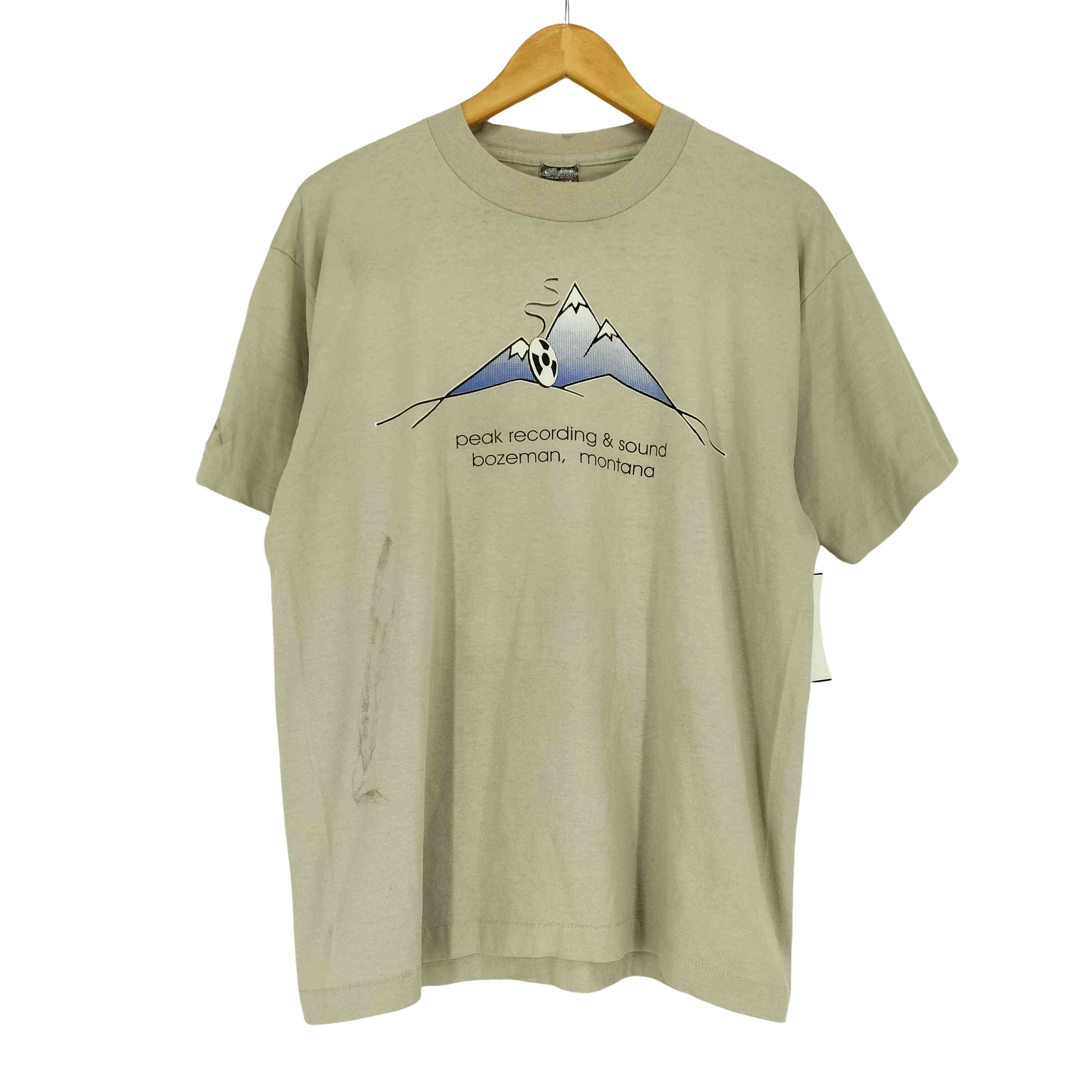 90s USA製 袖裾シングル フロントプリントクルーネックTシャツ【1138101560952】