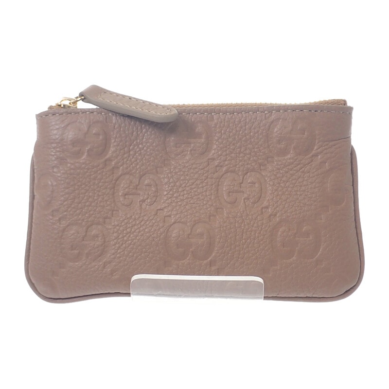 グッチ GUCCI GGエンブレム キーポーチ 815891 AAEEM 1523 ポーチ GGグレインレザー ベージュ ゴールド金具 レディース メンズ【中古】【Aランク】