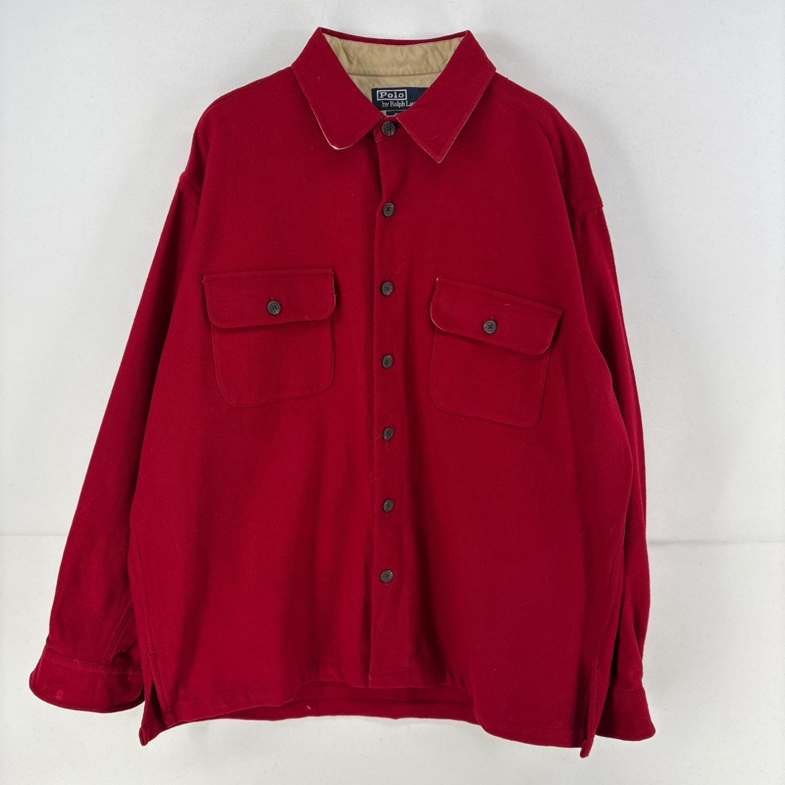 古着 ポロバイラルフローレン Polo by Ralph Lauren 長袖シャツ ウール RUPERT 胸ポケット L レッド 無地 メンズ