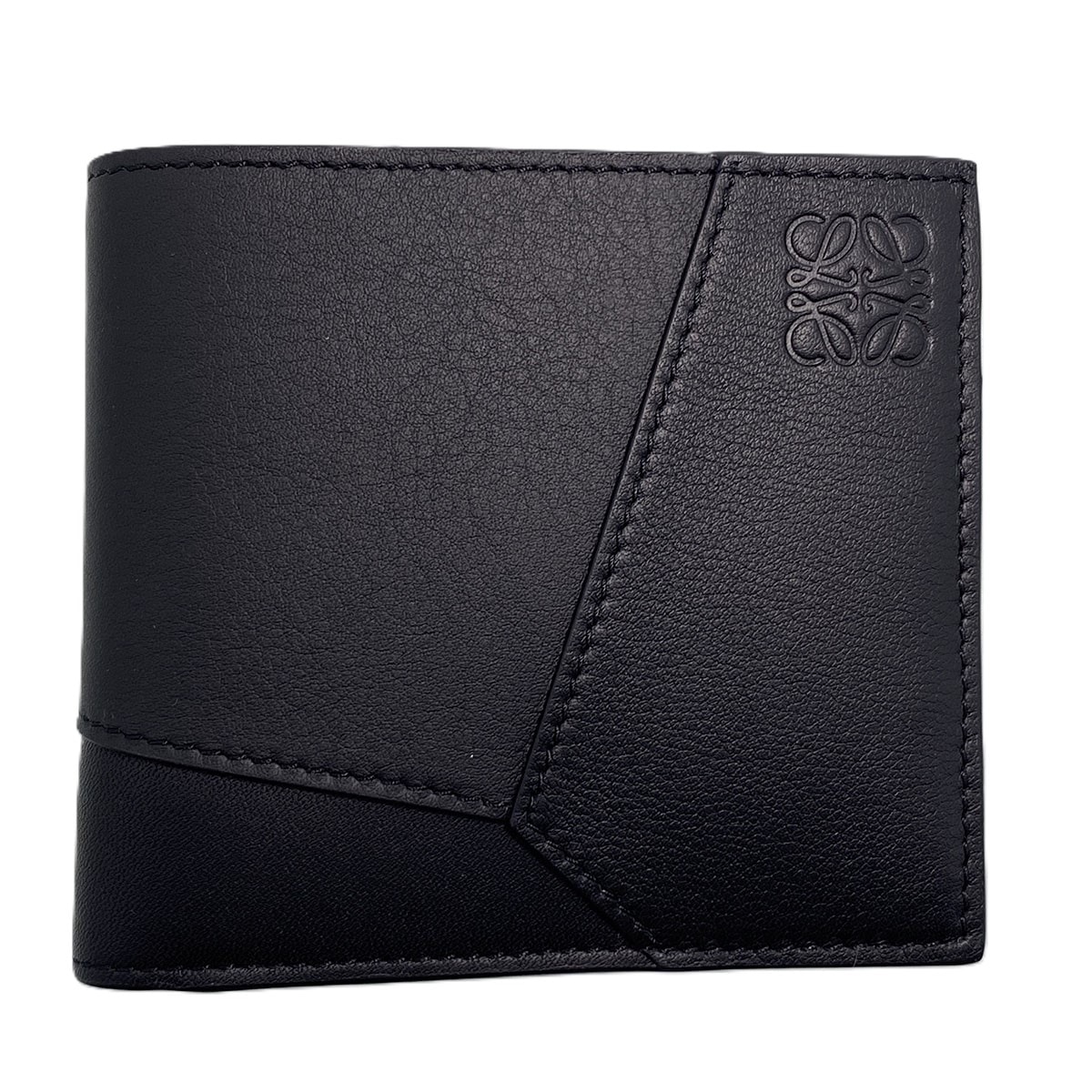 【値下げ】LOEWE ロエベ パズル バイフォールド コインウォレット 二つ折り財布 C510501X14 レザー ブラック シルバー金具 メンズ【中古】
