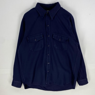 古着 80's/80年代 ヴィンテージ エルエルビーン L.L.Bean USA製 長袖シャツ 胸ポケット ロングスリーブ L ネイビー系 無地 メンズ
