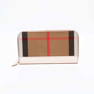バーバリー BURBERRY チェック キャンバス × レザー 長財布【中古】