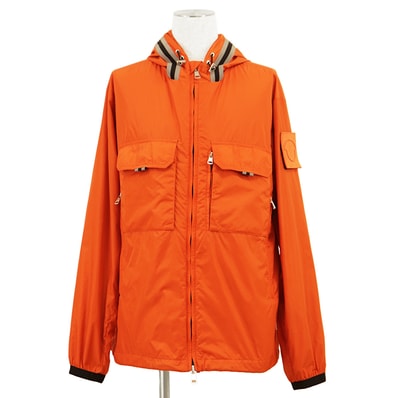 MONCLER モンクレール フーデッド ナイロンジャケット サイズ 4 メンズ ロゴパッチ ドローコード ブルゾン アウター オレンジ 橙色 ルーマニア製