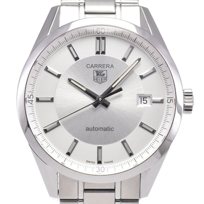 タグホイヤー TAG HEUER WV211A-3 カレラ キャリバー5 デイト シルバー 自動巻き メンズ 良品 袋付き 腕時計 L#147426