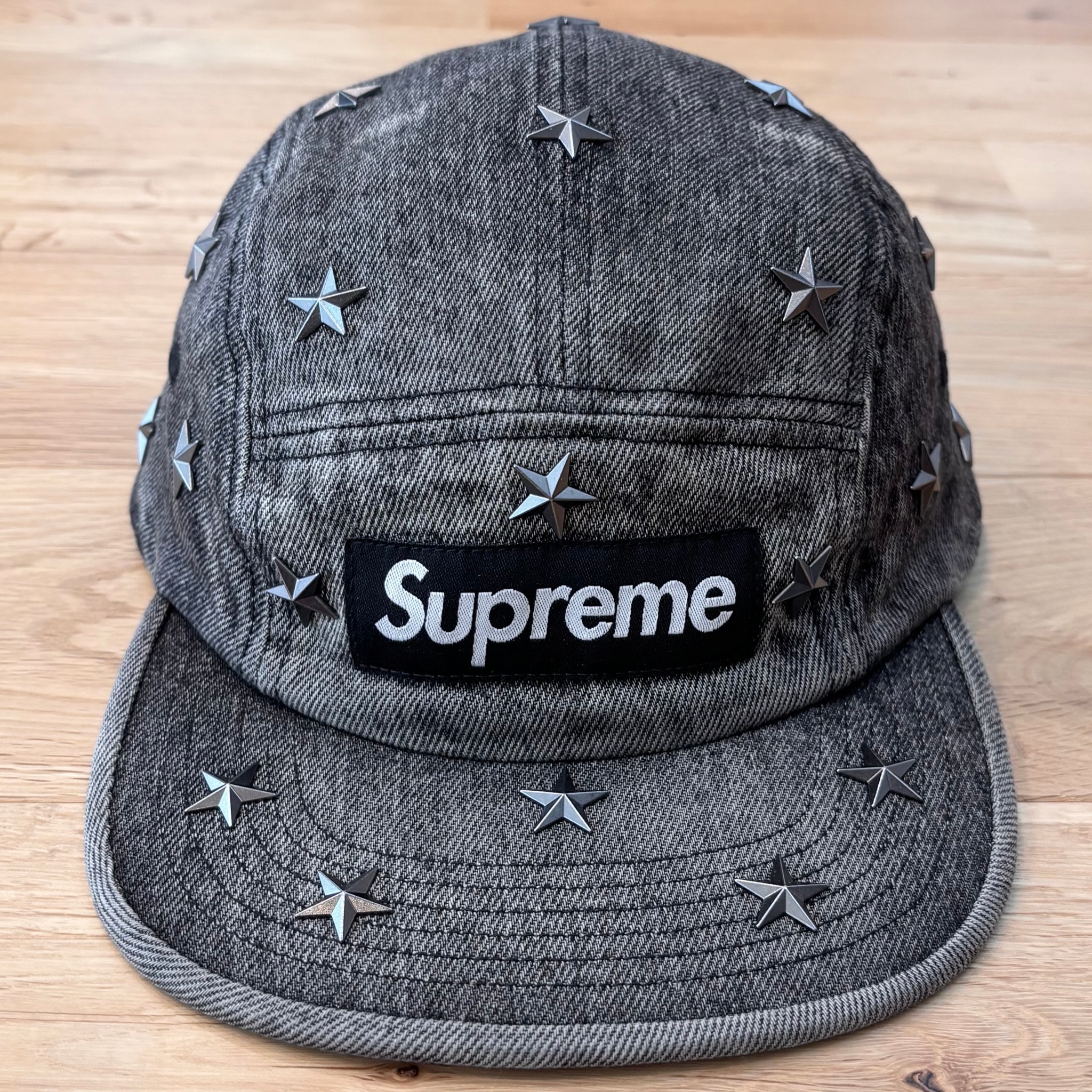 Supreme Stars Studded Denim Camp Cap "Washed Black"