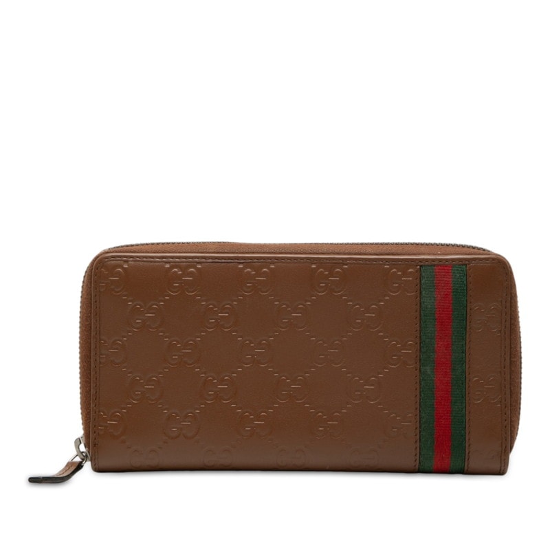 グッチ グッチシマ シェリーライン ラウンドファスナー 長財布 308009 ブラウン レザー レディース GUCCI 【中古】