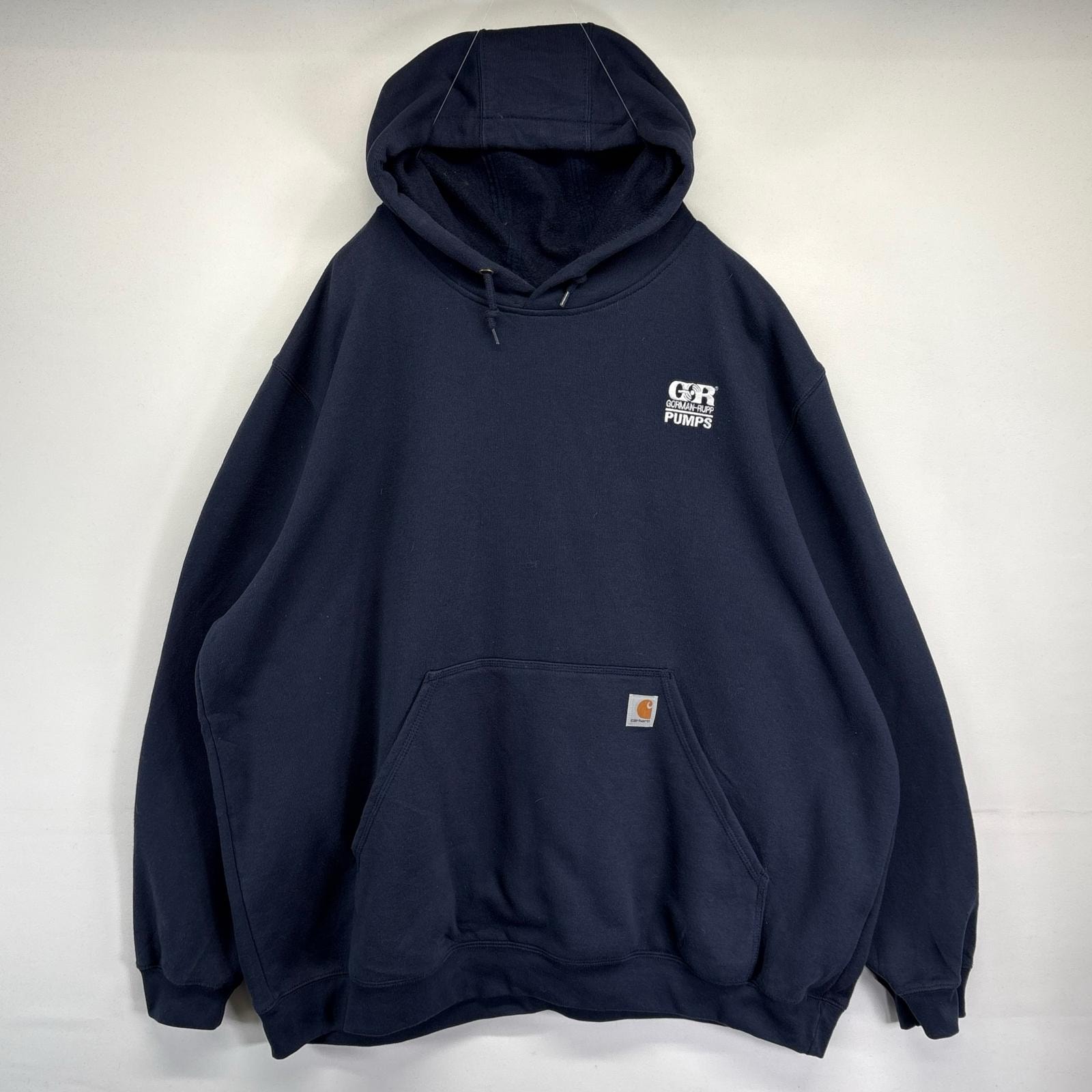 古着 カーハート Carhartt パーカー スウェット プルオーバー  ワンポイントロゴ 厚手 大きいサイズ 3XL  ネイビー メンズ