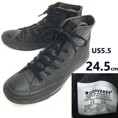 CONVERSE/コンバース★本革/レザーアッパー/ハイカットスニーカー【24.5/US5.5/レディース&メンズ/黒】boots/Shoes/trainers◆sJ-137