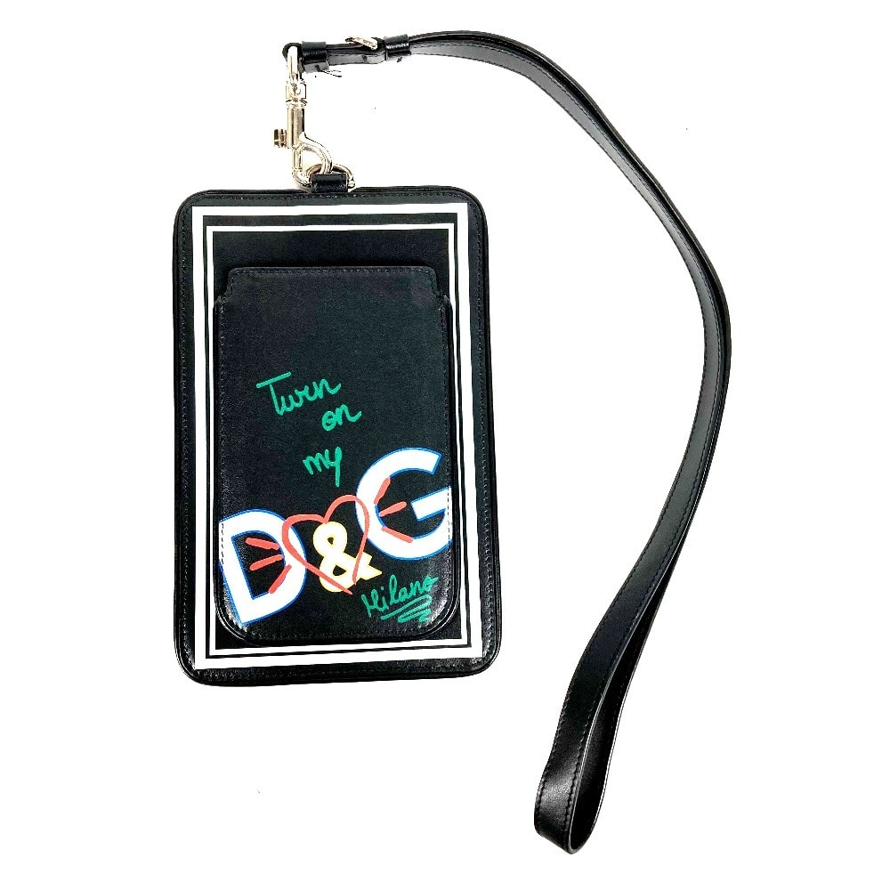 ドルガバ DOLCE&GABBANA ロゴ ストラップ付き マルチポーチ  ポーチ レザー ブラック