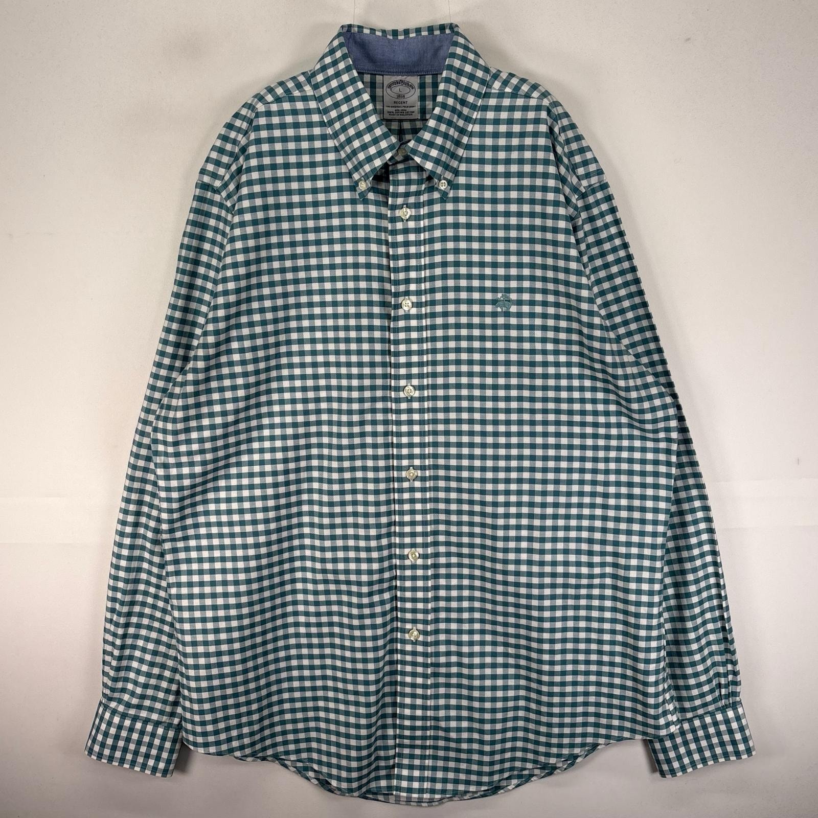 古着 ブルックスブラザーズ Brooks Brothers 長袖シャツ ボタンダウン 刺繍ロゴ L  ブルー系 チェック メンズ