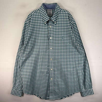 古着 ブルックスブラザーズ Brooks Brothers 長袖シャツ ボタンダウン 刺繍ロゴ L ブルー系 チェック メンズ