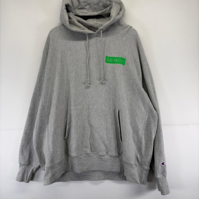 古着 チャンピオン Champion パーカー リバースウィーブ プリント スウェット 大きいサイズ 2XL グレー メンズ