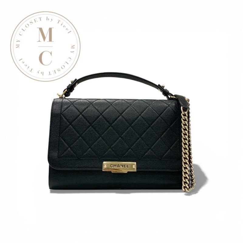 シャネル CHANEL バッグ ショルダーバッグ レザー ブラック ゴールド ロゴ マトラッセ クリックラベル シングルフラップ チェーン 2way