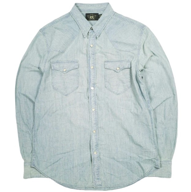 RRL ダブルアールエル Buffalo Western Shirt Chambray Davey Wash コンチョボタン スリムシャンブレーウエスタンシャツ 782796403001 L Indigo Double RL トップス g24223