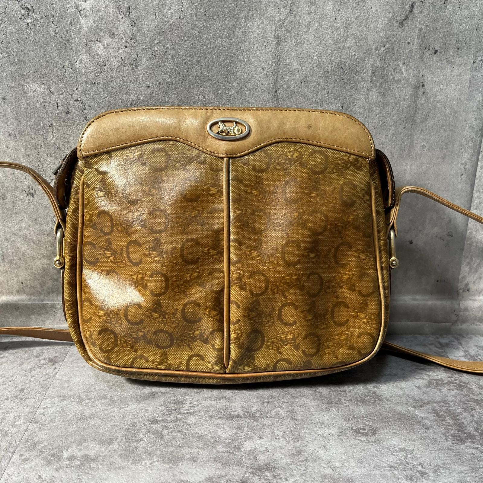 【CELINE】セリーヌ ショルダーバッグ Cマカダム柄 ブラウン PVC レザー ゴールド金具 斜め掛け クロスボディ ヴィンテージ レディース