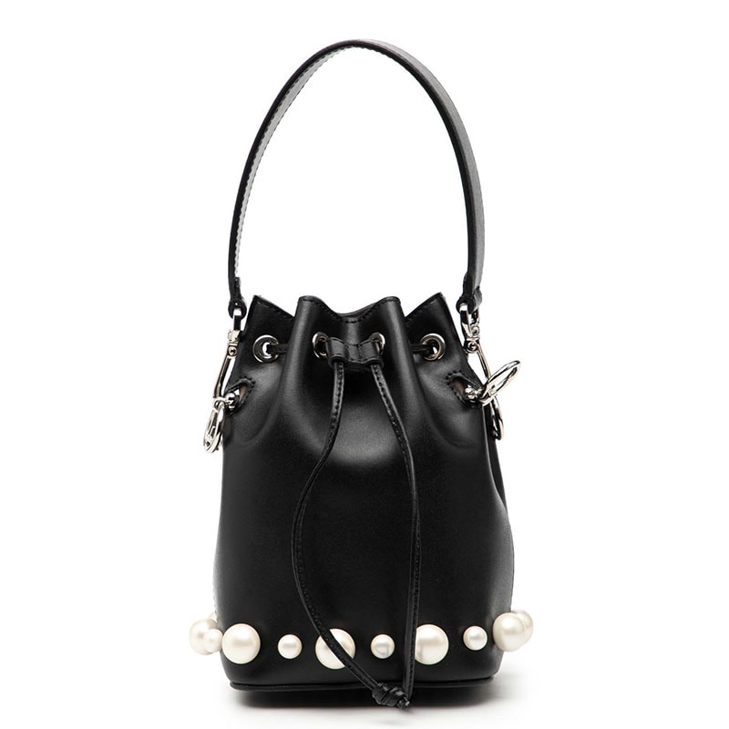 フェンディ ミニ モントレゾール ハンドバッグ 8BS010 ブラック レザー フェイクパール レディース FENDI 【中古】
