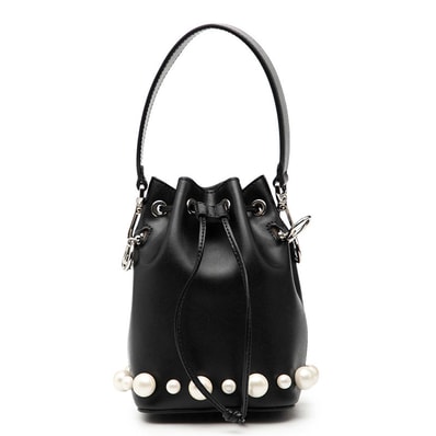 フェンディ ミニ モントレゾール ハンドバッグ 8BS010 ブラック レザー フェイクパール レディース FENDI 【中古】