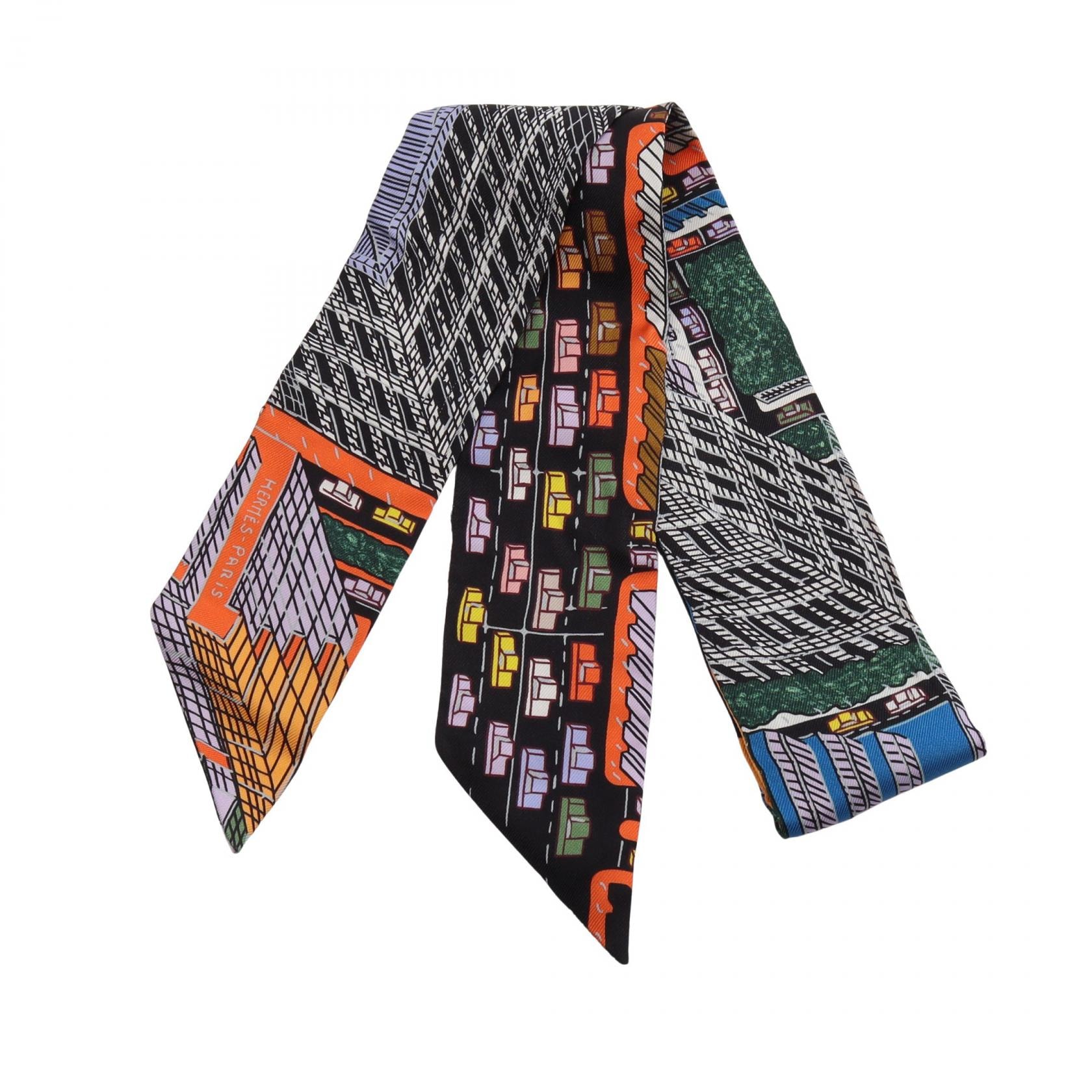 エルメス HERMES ツイリー PANTIN CITY スカーフ 衣料品 シルク シルク レディース ブラック系 / マルチカラー 【中古】