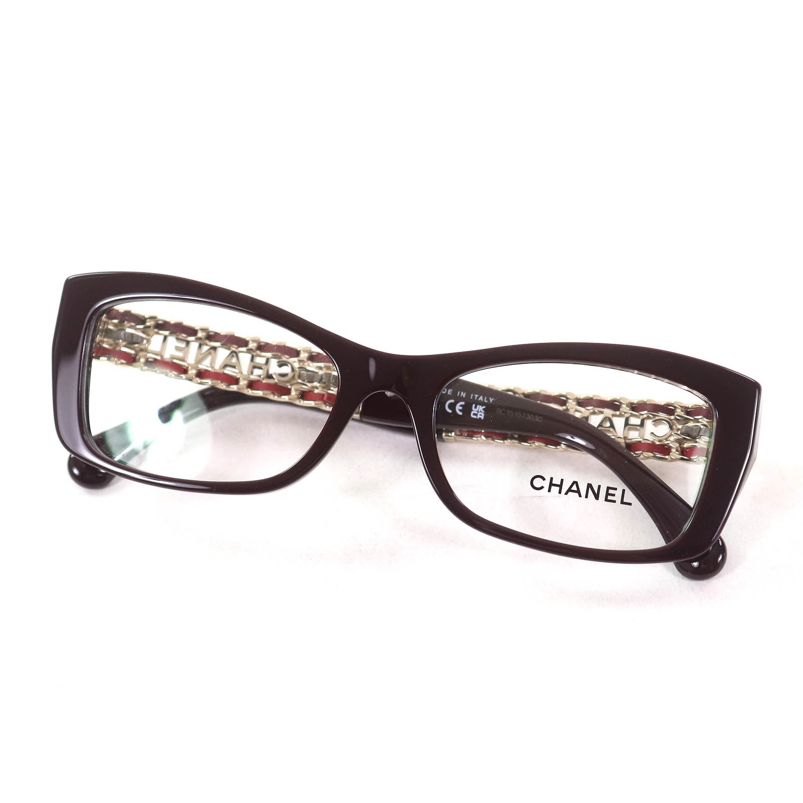 CHANEL Rectangle Shape Optical Acetate & Chain "Burgundy"