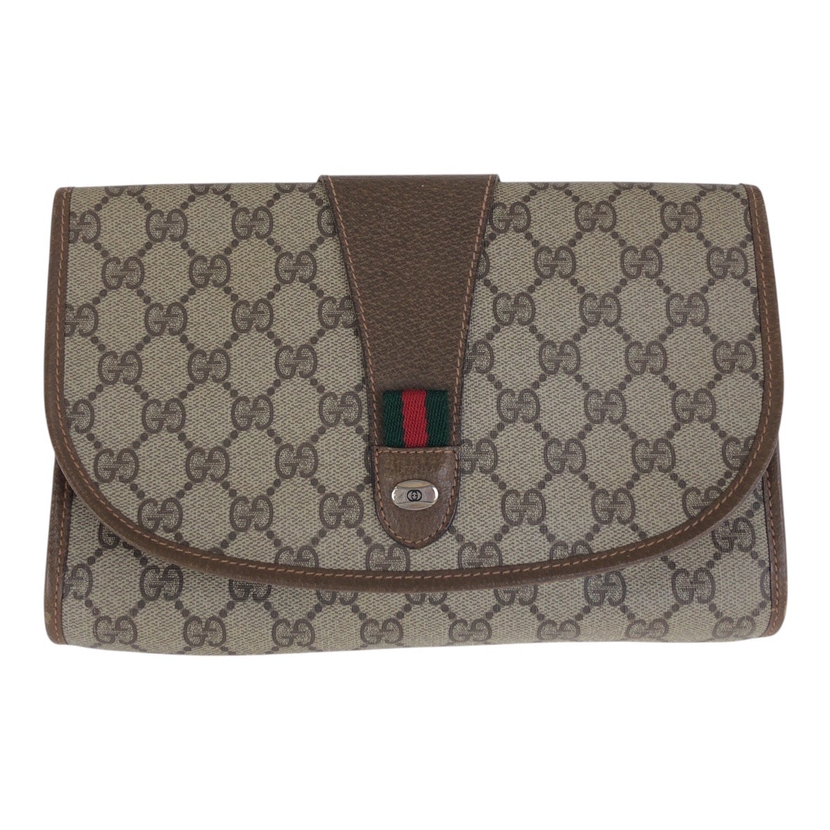 GUCCI グッチ ヴィンテージ シェリーライン ベージュ ブラウン GGスプリームキャンバス レザー/ クラッチバッグ セカンドバッグ 600758 【中古】