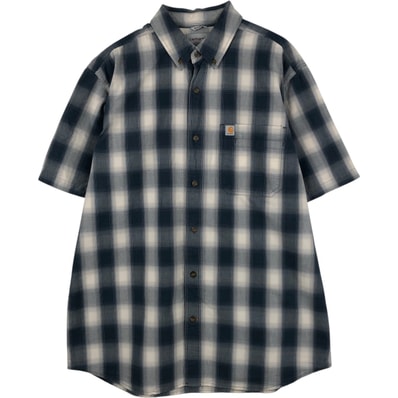 古着 カーハート Carhartt RELAXED FIT オンブレチェック ボタンダウン 半袖 ワークシャツ メンズL相当/eaa650590