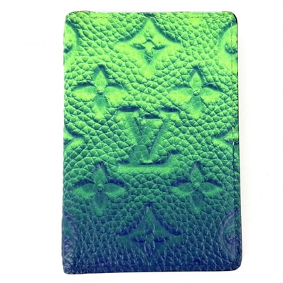 LOUIS VUITTON ルイヴィトン カードケース モノグラムエンボス オーガナイザードゥポッシュ 名刺入れ 定期入れ 小物 M81258 ブルー 青 グリーン 緑 メンズ 美品【中古品】