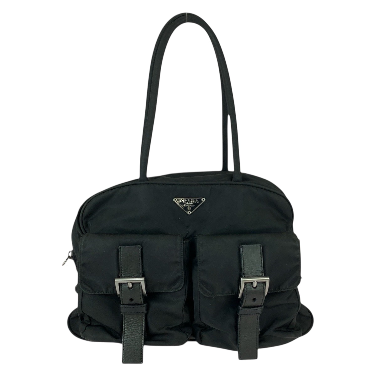 PRADA プラダ テスート 三角ロゴプレート ブラック 黒 シルバー金具 ナイロン レザー/ ハンドバック トートバッグ 505668 【中古】