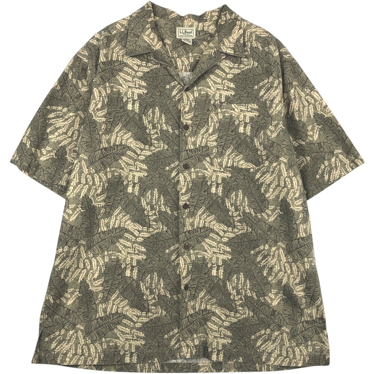 古着 90~00年代 エルエルビーン L.L.Bean 総柄 ボタニカル柄 半袖 オープンカラー コットンシャツ ボックスシャツ メンズL相当 ヴィンテージ/rab182145