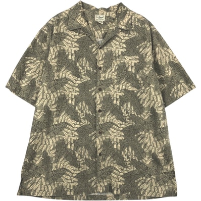 古着 90~00年代 エルエルビーン L.L.Bean 総柄 ボタニカル柄 半袖 オープンカラー コットンシャツ ボックスシャツ メンズL相当 ヴィンテージ/rab182145