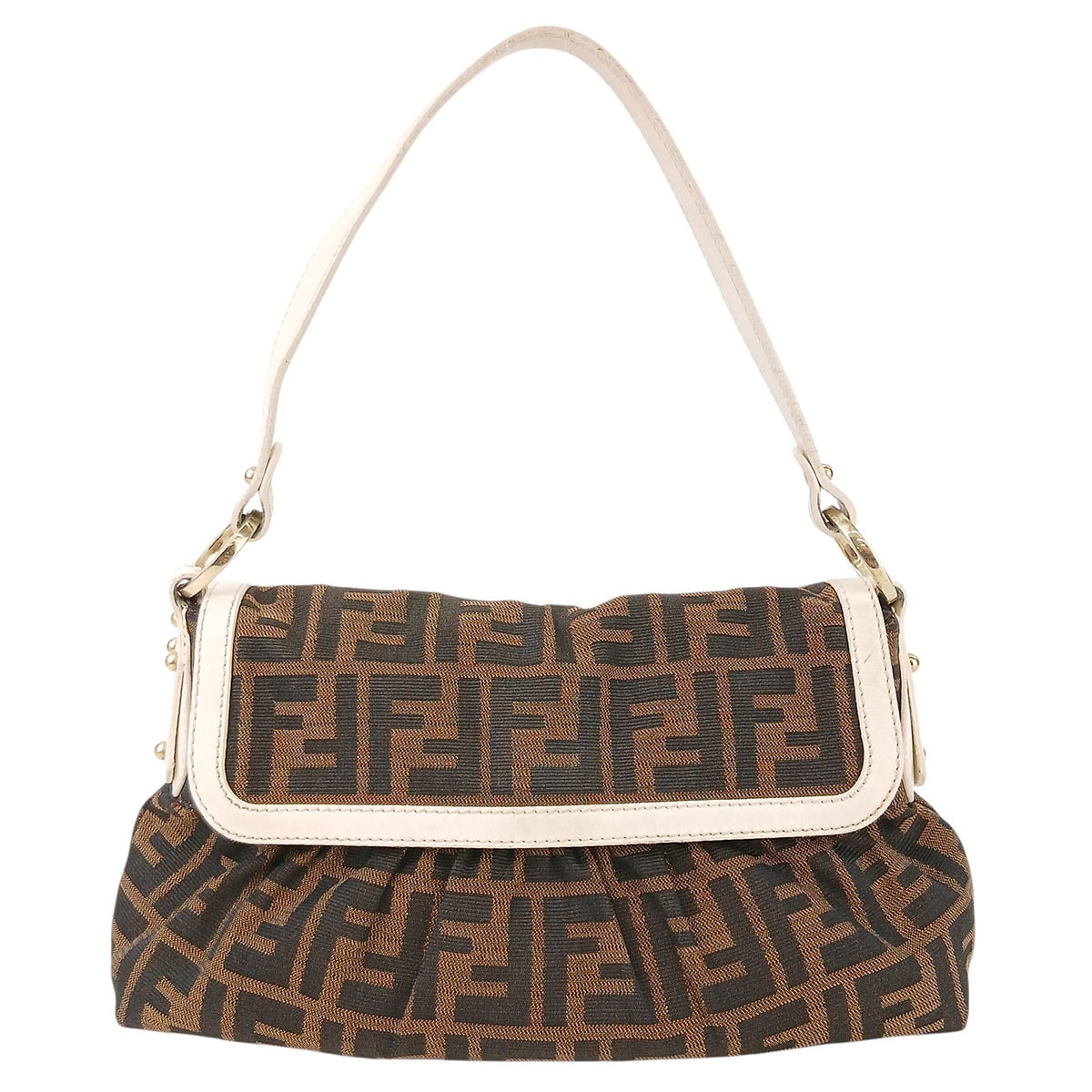 FENDI フェンディ FF ズッカ ワンショルダーバッグ ショルダーバッグ 8BR353 キャンバス レザー ブラウン ホワイト レディース【中古】