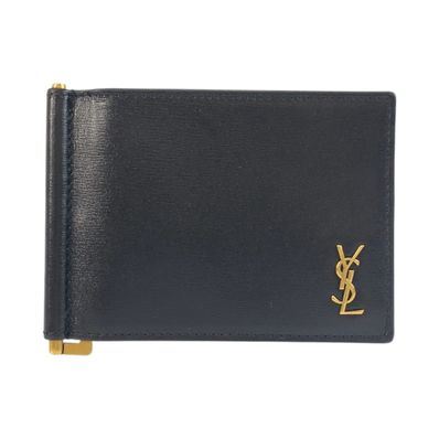 超美品 SAINT LAURENT PARIS サンローランパリ タイニーカサンドラ YSL ビルクリップウォレット ブラック 黒 ゴールド金具 レザー 折財布 カードケース マネークリップ 504599 【中古】