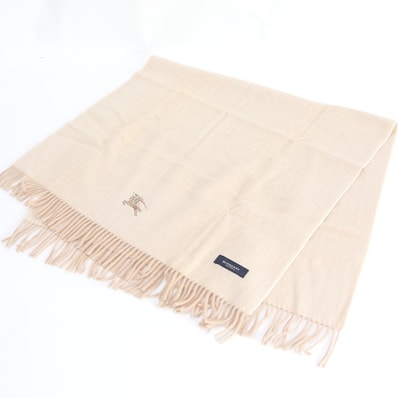 ■美品 バーバリー ヘリンボーン柄 フリンジ ベージュマフラー