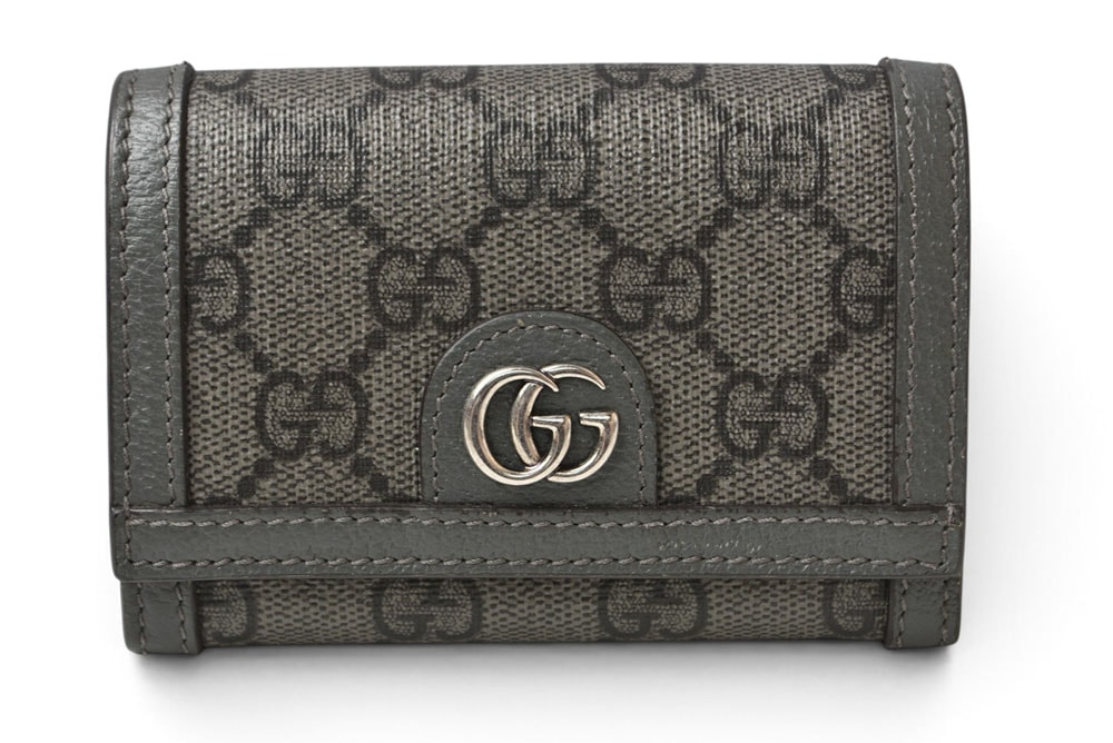 グッチ 二つ折り/カードケース GUCCI マチ付き名刺入れ 732025 オフィディア GGスプリーム PVC グレー メンズ/レディース【中古】