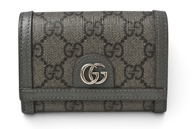 グッチ 二つ折り/カードケース GUCCI マチ付き名刺入れ 732025 オフィディア GGスプリーム PVC グレー メンズ/レディース【中古】