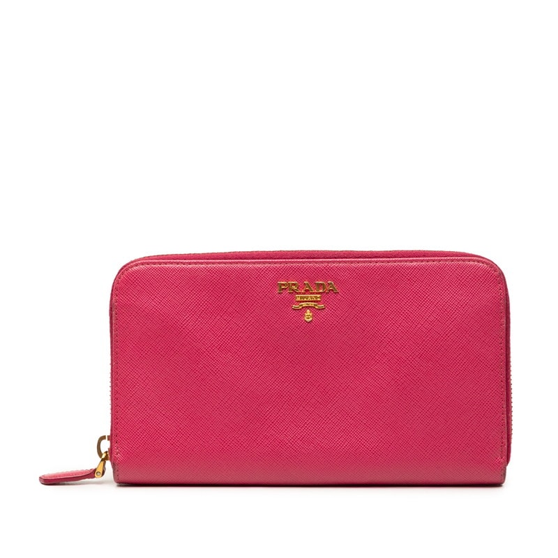 プラダ サフィアーノ ラウンドファスナー 長財布 ピンク レザー レディース PRADA 【中古】